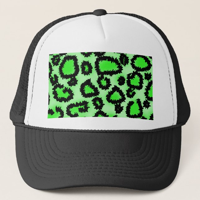 Black and Lime Green Leopard Print Pattern. Trucker Hat (Front)