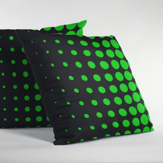 Black and Lime Green Progressive Dots Throw Pillow