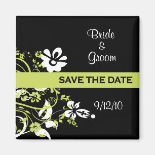 Black and Lime Green Save the Date Magnets