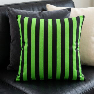 Black and Lime Green Stripes Pattern Throw Pillow