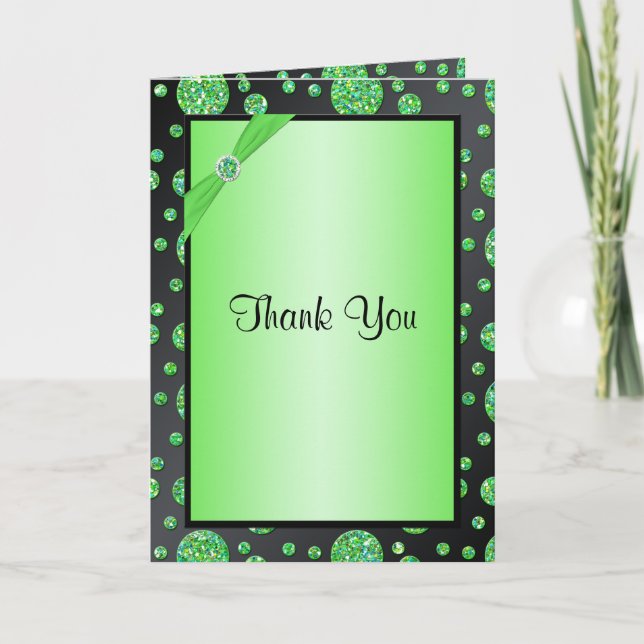 Black and Lime Polka Dot Thank You Card (Front)