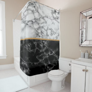 Black and Marble Shower Curtain