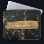 Black and Marble with Gold Foil and Glitter Laptop Sleeve<br><div class="desc">Black and Marble with Gold Foil and Glitter Elegant Monogram Name Case. This case can be customized to include your first name.</div>