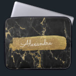 Black and Marble with Gold Foil and Glitter Laptop Sleeve<br><div class="desc">Black and Marble with Gold Foil and Glitter Elegant Monogram Name Case. This case can be customized to include your first name.</div>