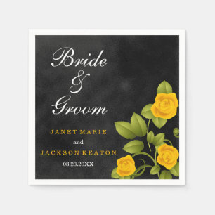 Black and Marigold Yellow Rose Wedding Napkin