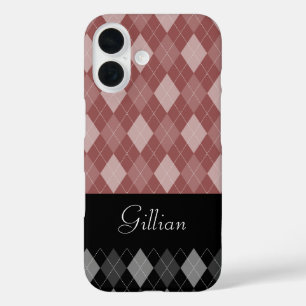 Black and Marsala Argyle iPhone 16 Case