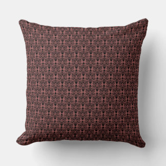 Black and Marsala Cat Damask Pattern Throw Pillow