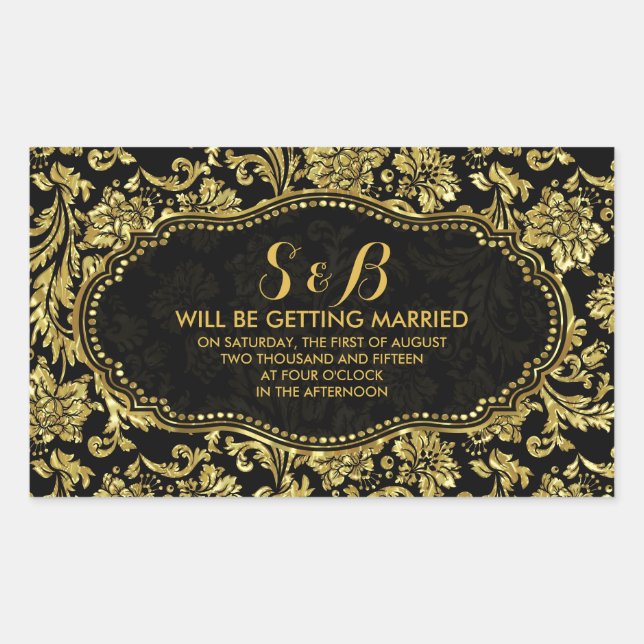 Black And Metallic Gold Floral Damasks 3a Pattern Sticker (Front)