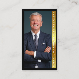 Black and Metallic Gold Realtor Photo Design Business Card