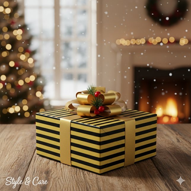 Black And Metallic Gold Stripe Pattern Premium Wrapping Paper (Black And Metallic Gold Stripe Pattern Premium Wrapping Paper)