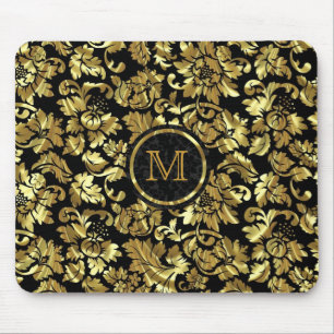 Black And Metallic Gold Vintage Damasks Mouse Pad
