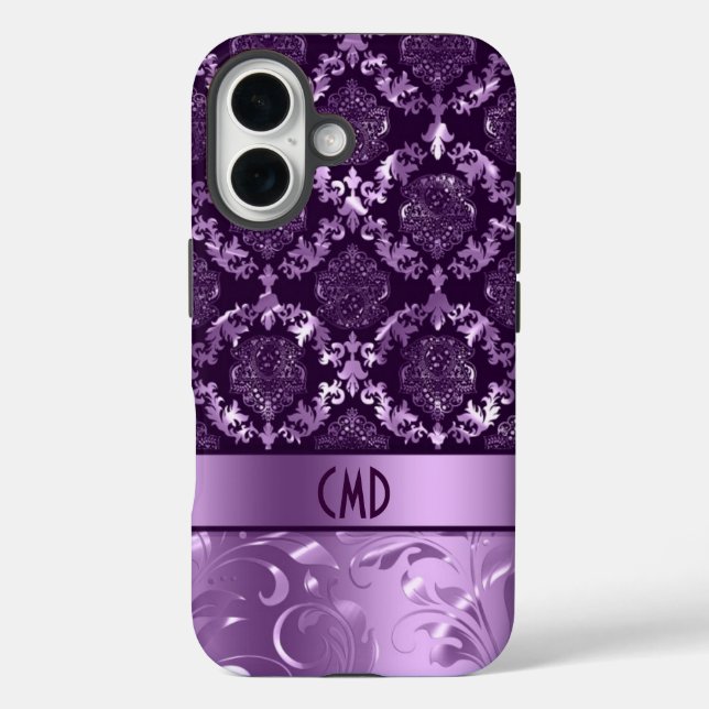 Black And Metallic Purple Damasks & Lace Case-Mate iPhone Case (Back)