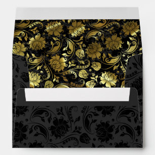 Black And Metallic Shiny Gold Floral Damasks Envelopes
