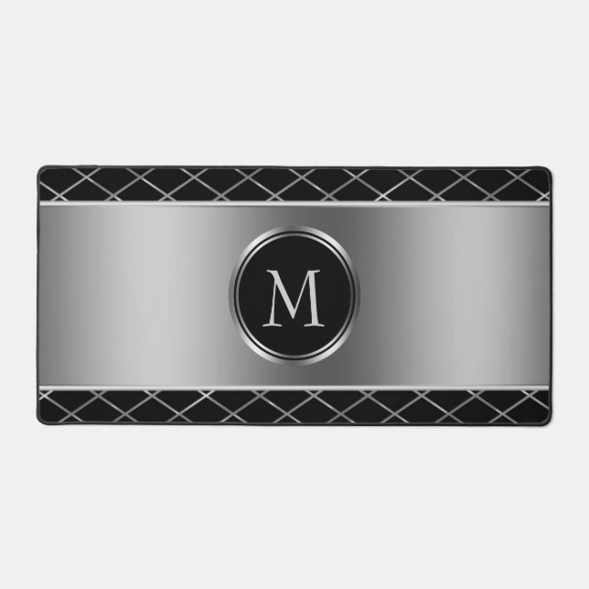Black And Metallic Silver Desk Mat (Front)