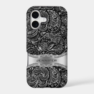 Black And Metallic Silver Floral Paisley