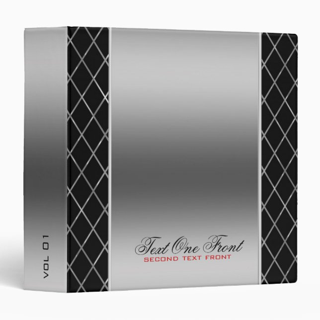 Black And Metallic Silver Geometric Design Binder (Front/Spine)