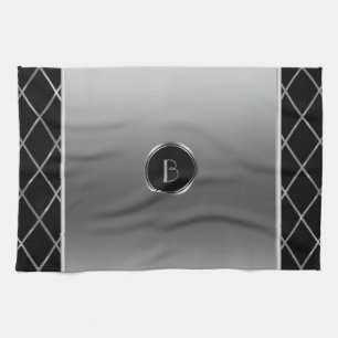 Black And Metallic Silver Geometric Design Kitchen Towel