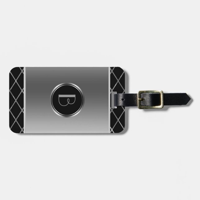 Black And Metallic Silver Geometric Design Luggage Tag (Front Horizontal)
