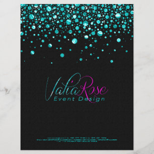 Black And Metallic Teal Random Circle Design 2a Letterhead