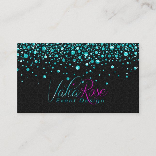 Black And Metallic Teal Random Circle Design Business Card (Front)