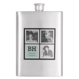 Black and Mint Custom Instagram Photos Personalize Hip Flask