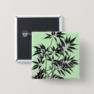 Black and Mint Green Bamboo Plant 2 Inch Square Button