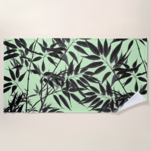 Black and Mint Green Bamboo Plant Beach Towel
