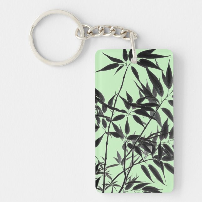 Black and Mint Green Bamboo Plant Keychain (Front)