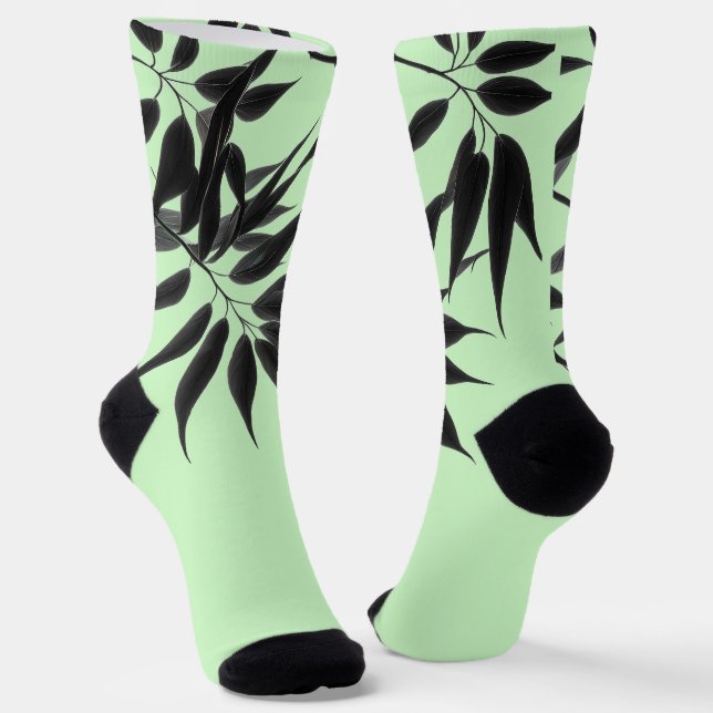 Black and Mint Green Bamboo Plant Socks (Angled)