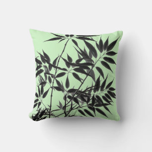 Black and Mint Green Bamboo Plant Throw Pillow