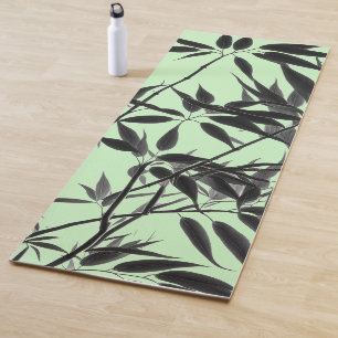 Black and Mint Green Bamboo Plant Yoga Mat