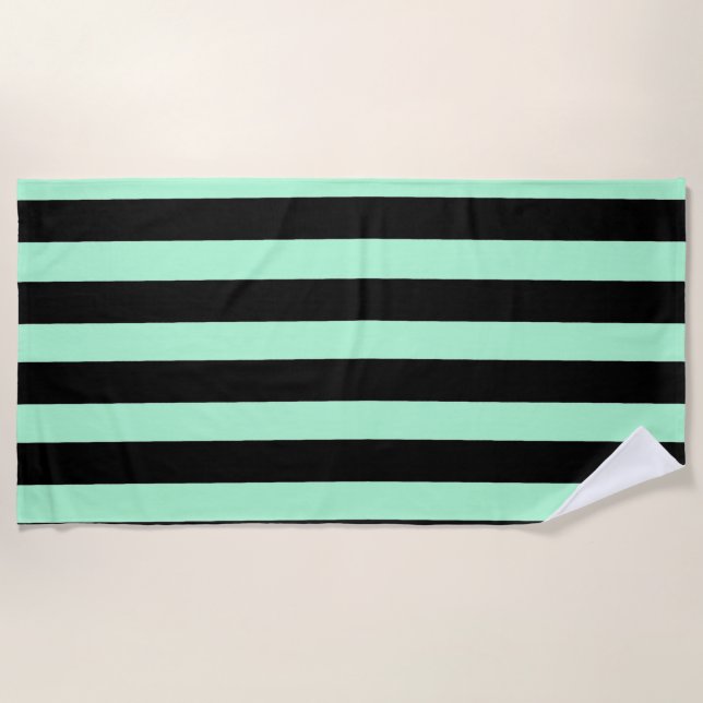 Black and Mint Green Beach Towel (Front)