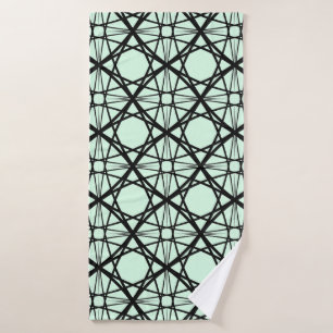 Black and Mint Green Geometric Art  Bath Towel