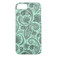 Black And Mint-Green Ornate Floral Paisley
