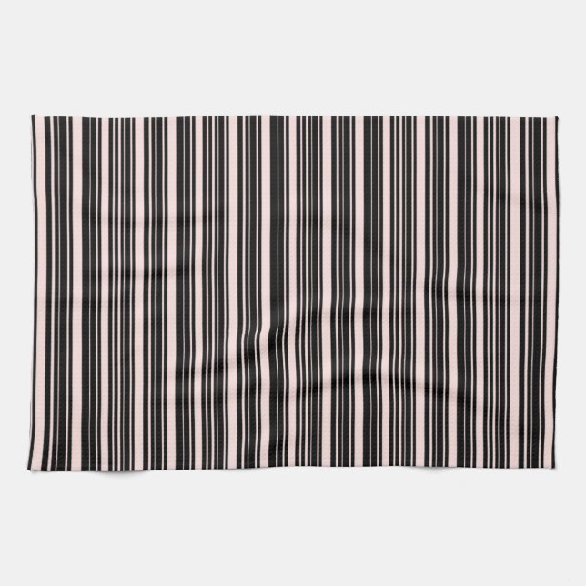 Black and Misty Rose Striped Pattern Kitchen Towel (Horizontal)