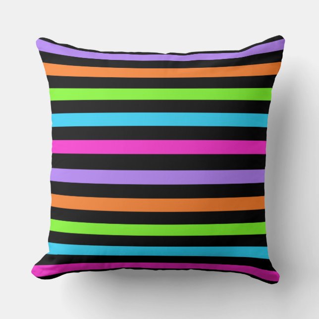 Black and Multi Striped Throw Pillow (Front)