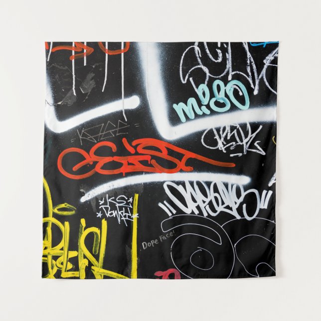 Black and multicolored graffiti art tapestry (Front)