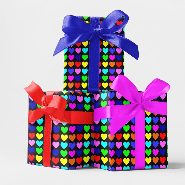 Black and Multicolored Hearts Wrapping Paper (Black and Multicolored Hearts Wrapping Paper)
