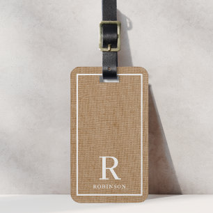 Black and Natural Family Name Monogram Luggage Tag
