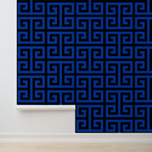 Black and Navy Blue Large Greek Key Wallpaper