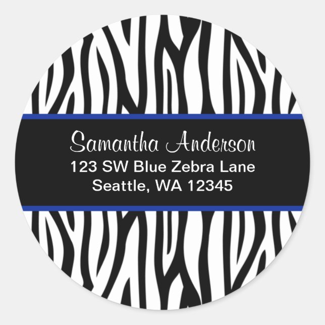 Black and Navy Blue Zebra Custom Address Label (Front)