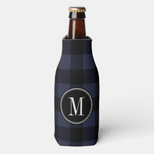 Black and Navy Buffalo Check Monogram Bottle Cooler