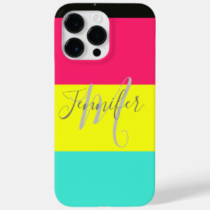 Black and Neon Color Block Stripe Monogram Name Case-Mate iPhone 14 Pro Max Case