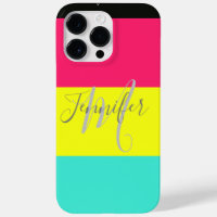 Black and Neon Colour Block Stripe Monogram Name