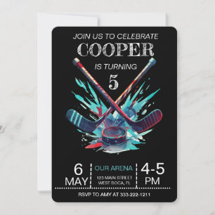 Black and Neon Glow Hockey invitation 