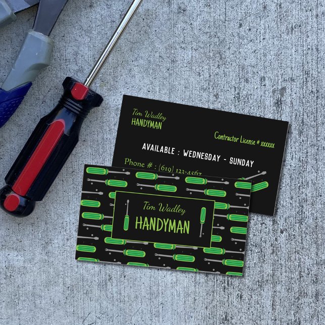 Black and Neon Green Repairman Business Cards (Creator Uploaded)
