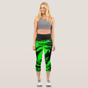Black and neon lime green High Waisted Capris