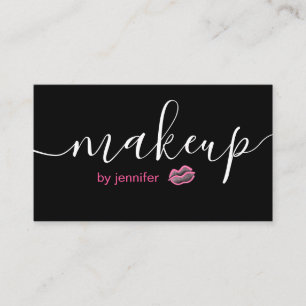 Black and Neon Pink Typography MUA Business Cards