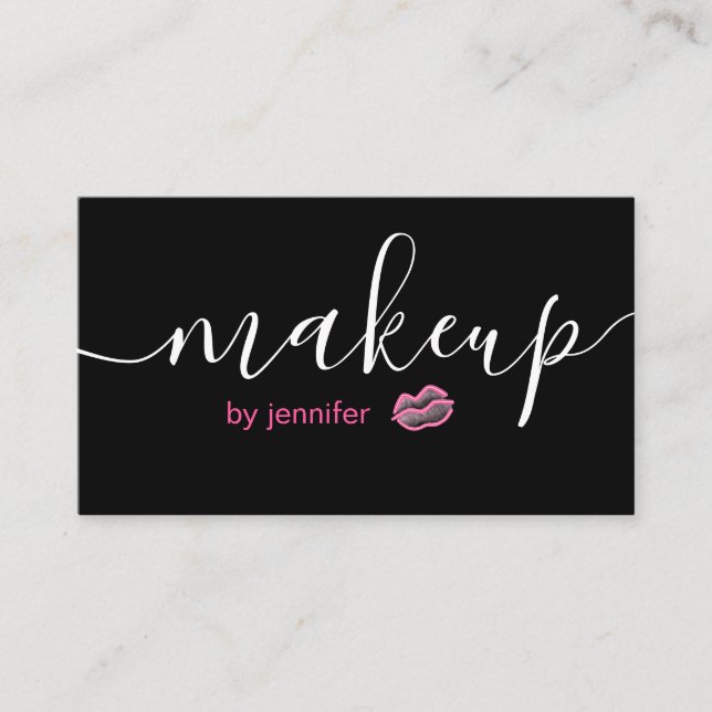 Black and Neon Pink Typography MUA Business Cards (Front)