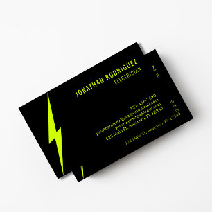 Black And Neon Yellow Lighting Custom Electrician Business Card